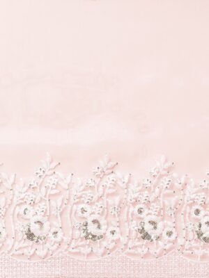 Pink & White Sequinned Organza Saree