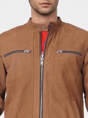 Men Brown Leather Tailored Jacket