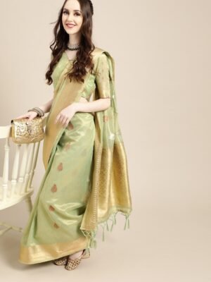 Floral Silk Blend Saree with Woven Design border