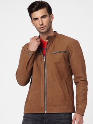 Men Brown Leather Tailored Jacket