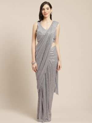 Grey Sequinned Ready to Wear Saree