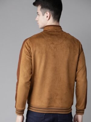 Men Brown Solid Varsity Jacket